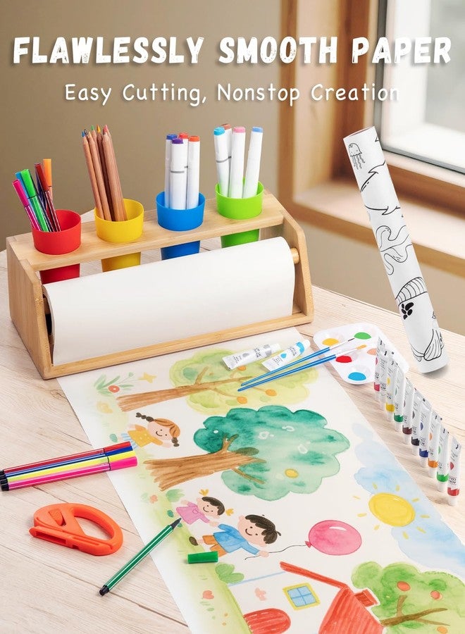 Payarma Paper Roll Dispenser for Kids Art Tabletop Easel with Blank & Patterned Paper Rolls, 12 Pigments, Drawing Tools, Pen Cups Craft Station for Kids Ages 3-8 in Home, Classroom - Image 2
